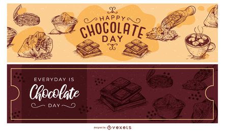 Conjunto de banner de mão desenhada dia chocolate Conjunto de banner de mão desenhada dia chocolate