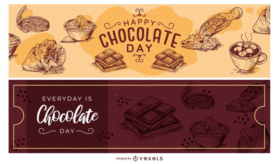 Chocolate day hand drawn banner set Chocolate day hand drawn banner set