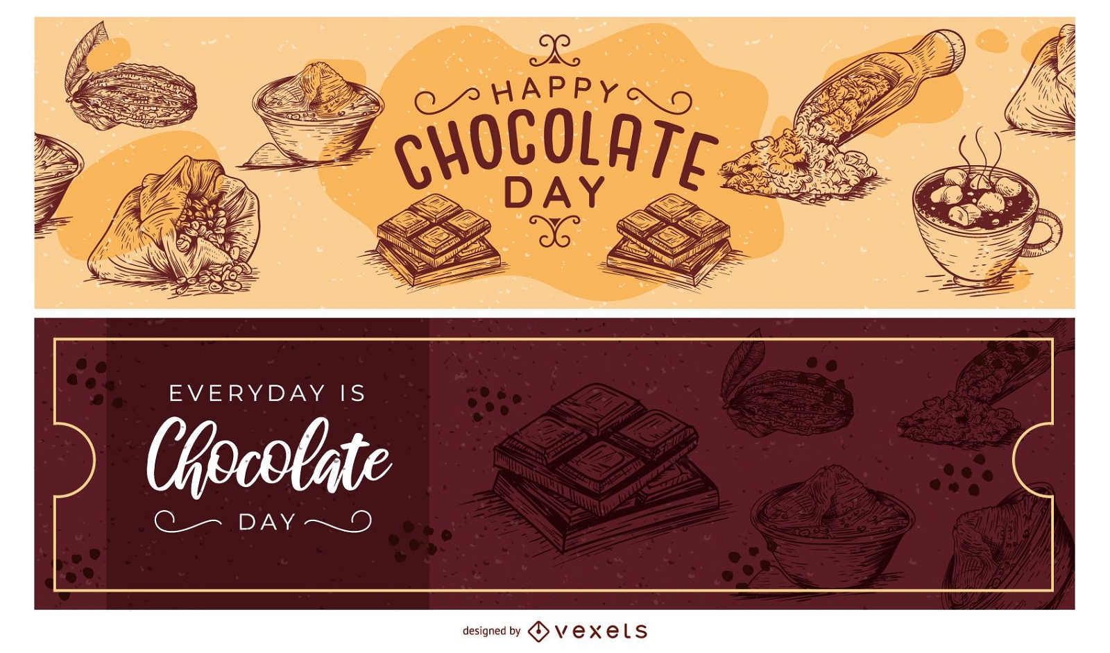 Conjunto de banner desenhado à mão para dia de chocolate
