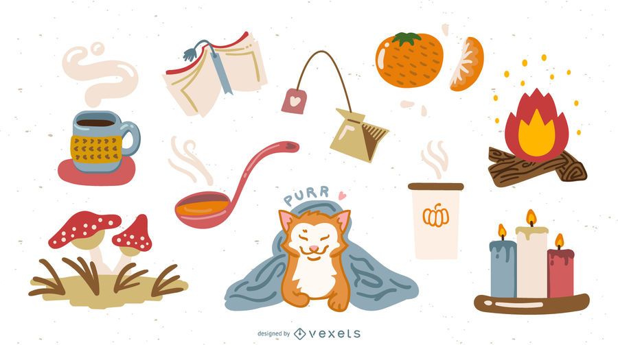 Conjunto de Vector de elemento de estilo lindo otoño Conjunto de Vector de elemento de estilo lindo otoño