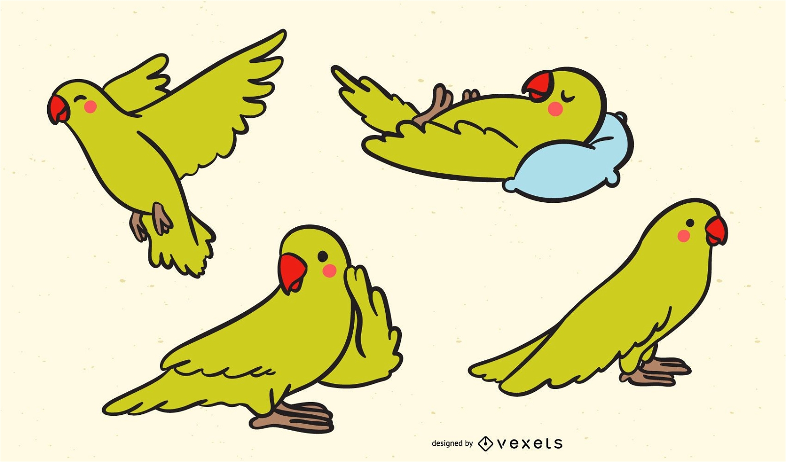 Cute Yellow Parrot Illustration Set
