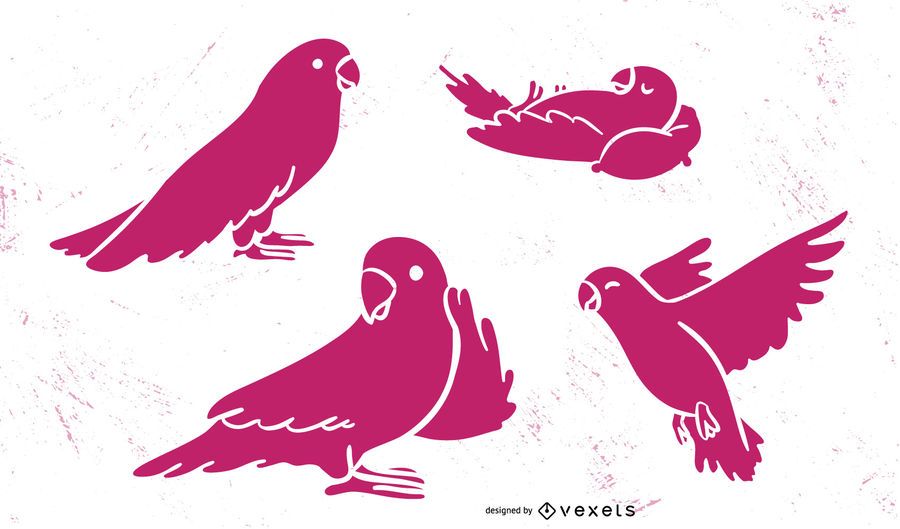 Cute Parrot Pink Silhouette Set Cute Parrot Pink Silhouette Set