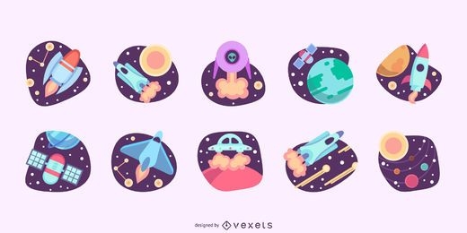 Conjunto plano de ilustrações do espaço