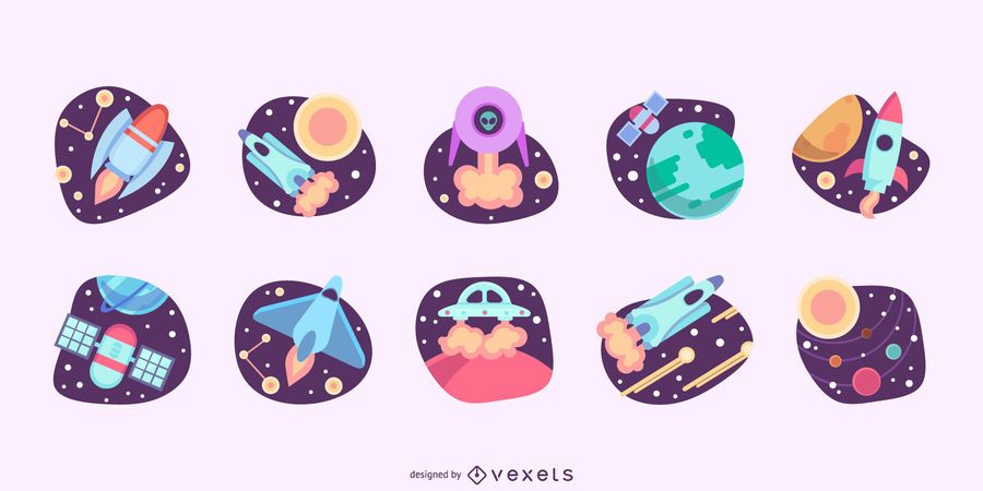 Space illustrations flat set Space illustrations flat set