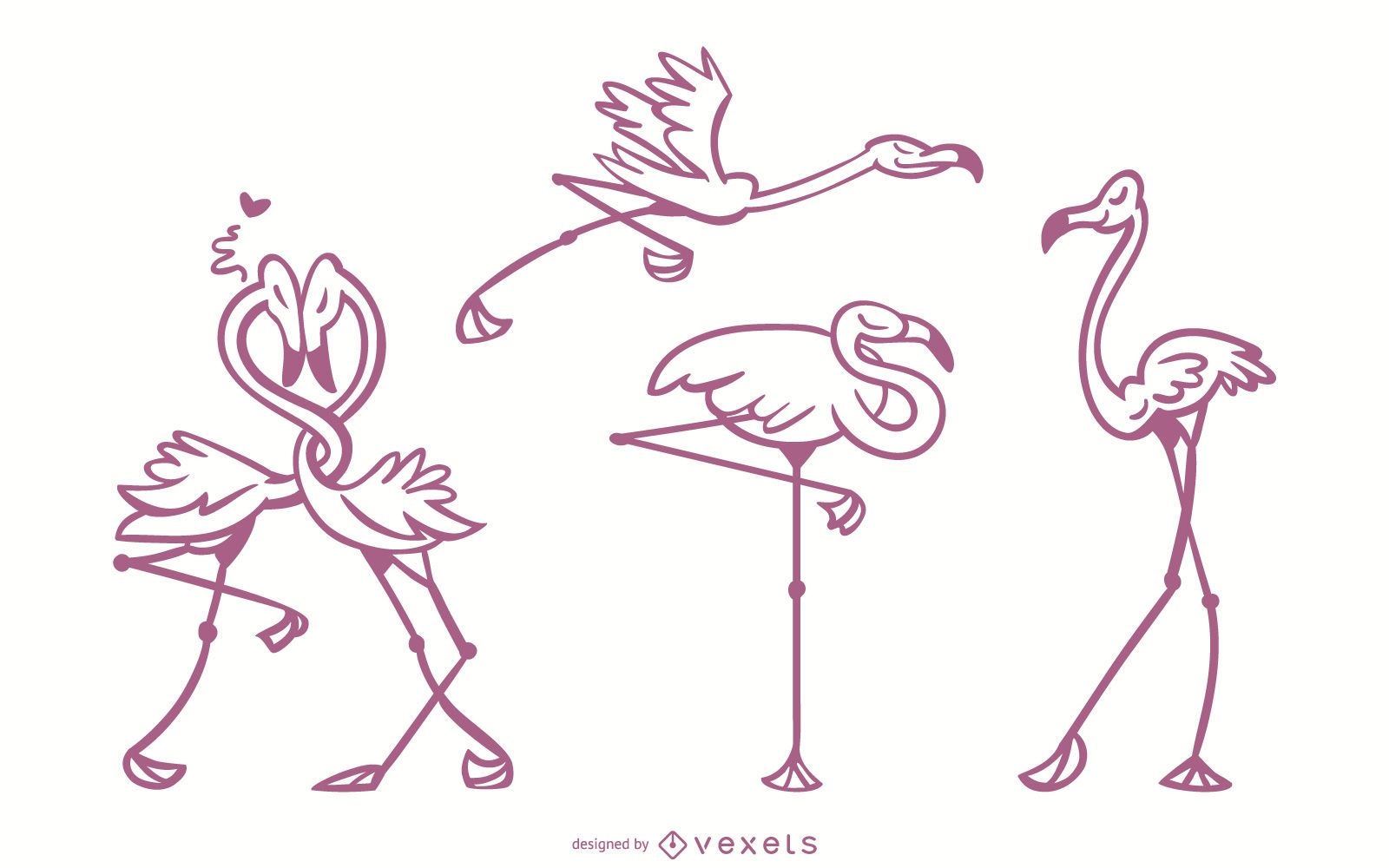 Flamingo elegante conjunto de vectores de trazos