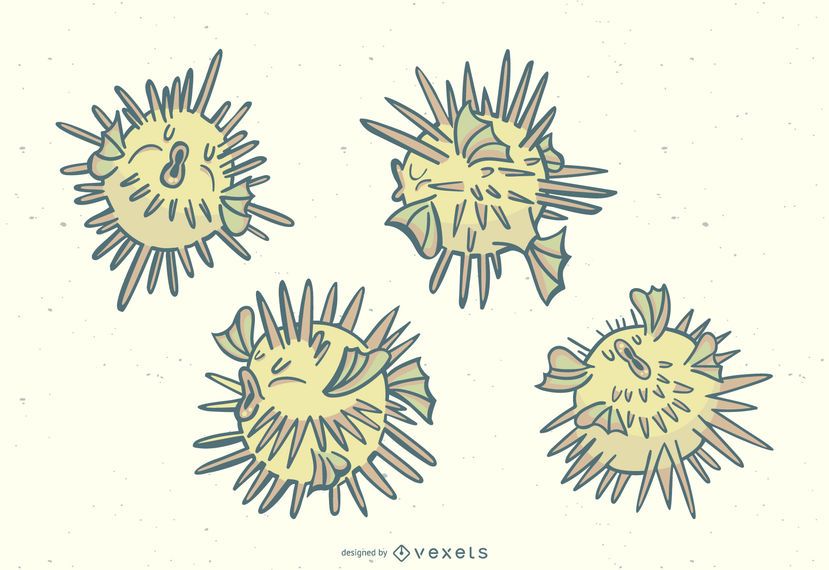 Puffer Fish Stylish Illustration Set Puffer Fish Stylish Illustration Set