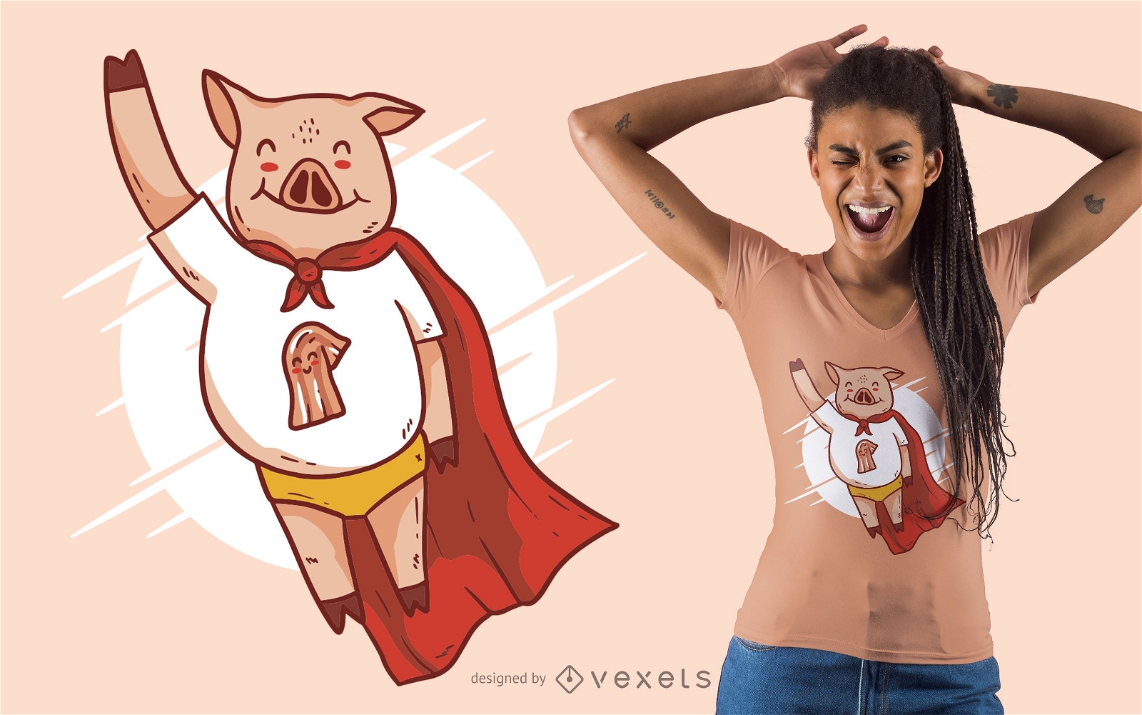 Design de camisetas Super Pig Bacon