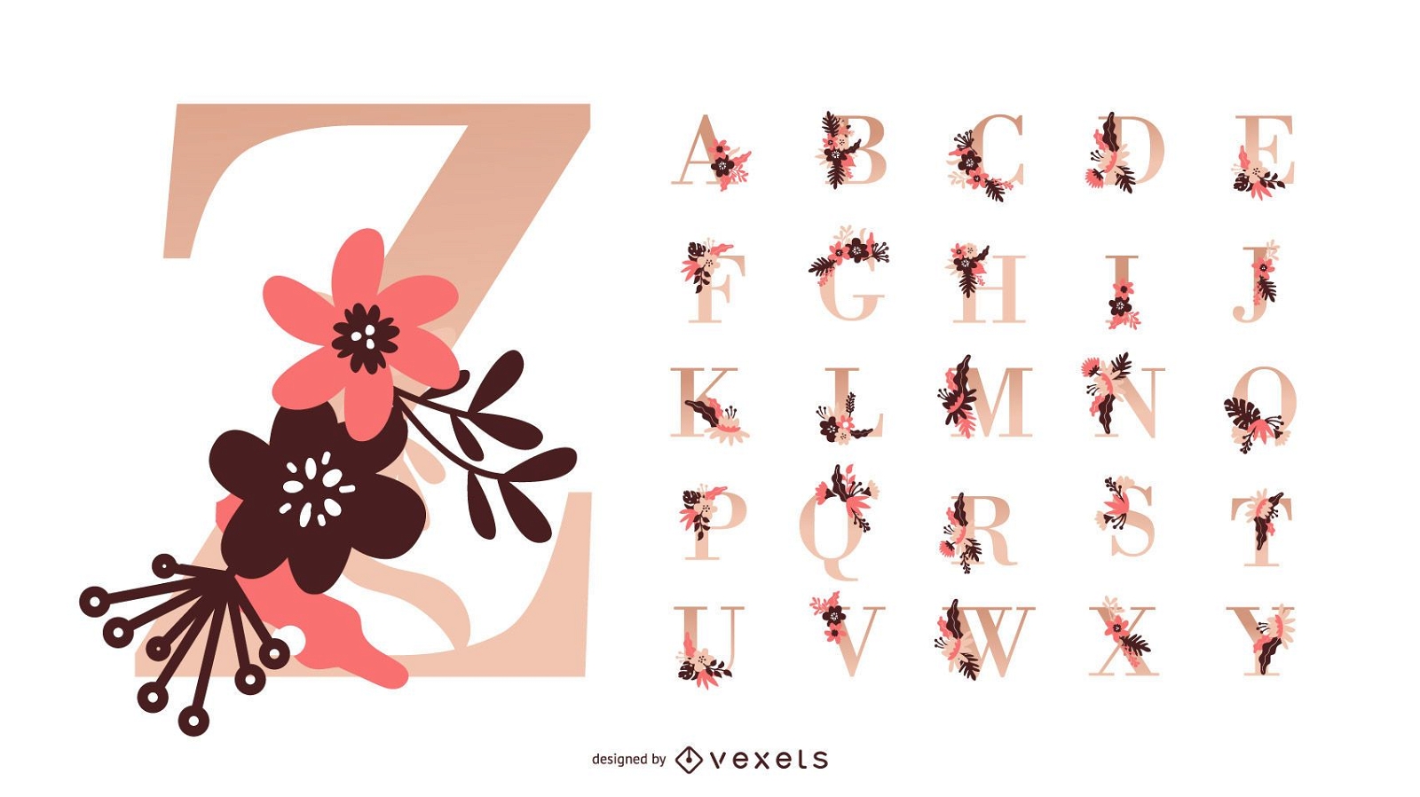 Conjunto de vectores de alfabeto de flores