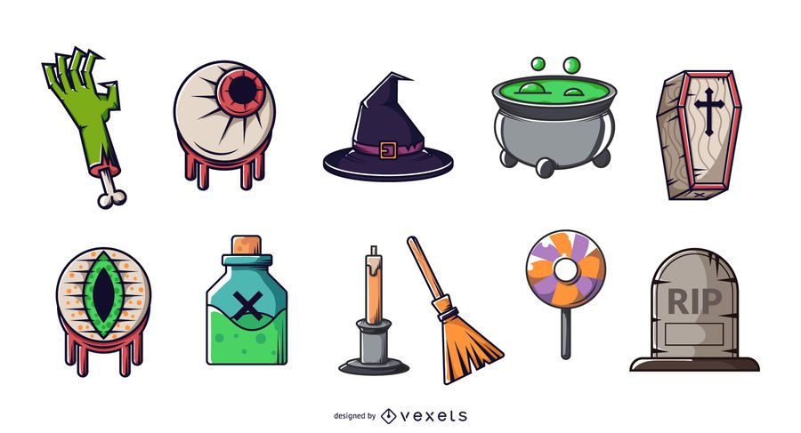 Elementos de Halloween colorido conjunto Elementos de Halloween colorido conjunto