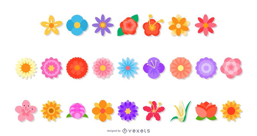 Conjunto de vectores planos de flores Conjunto de vectores planos de flores