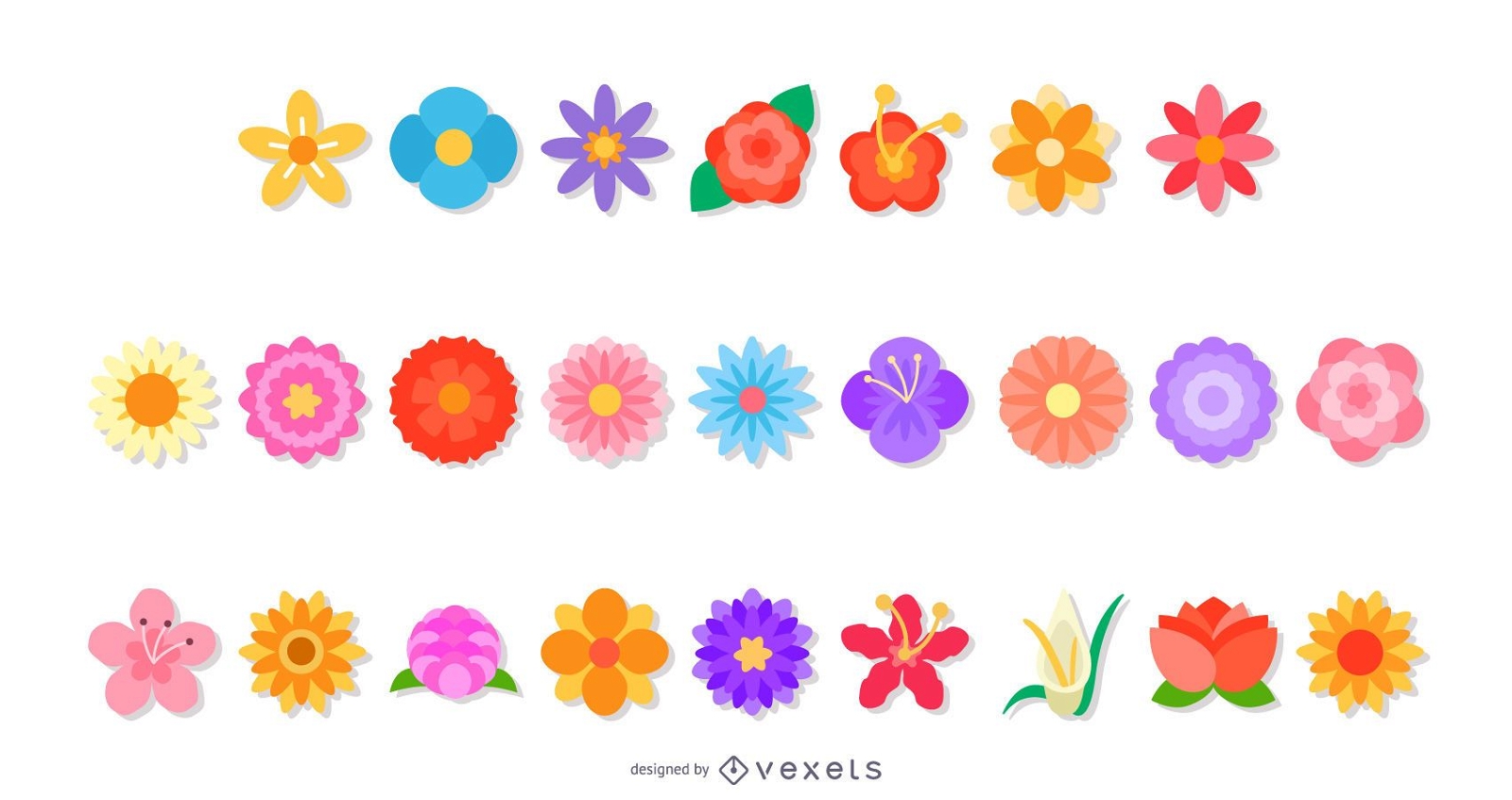 Conjunto de vectores planos de flores
