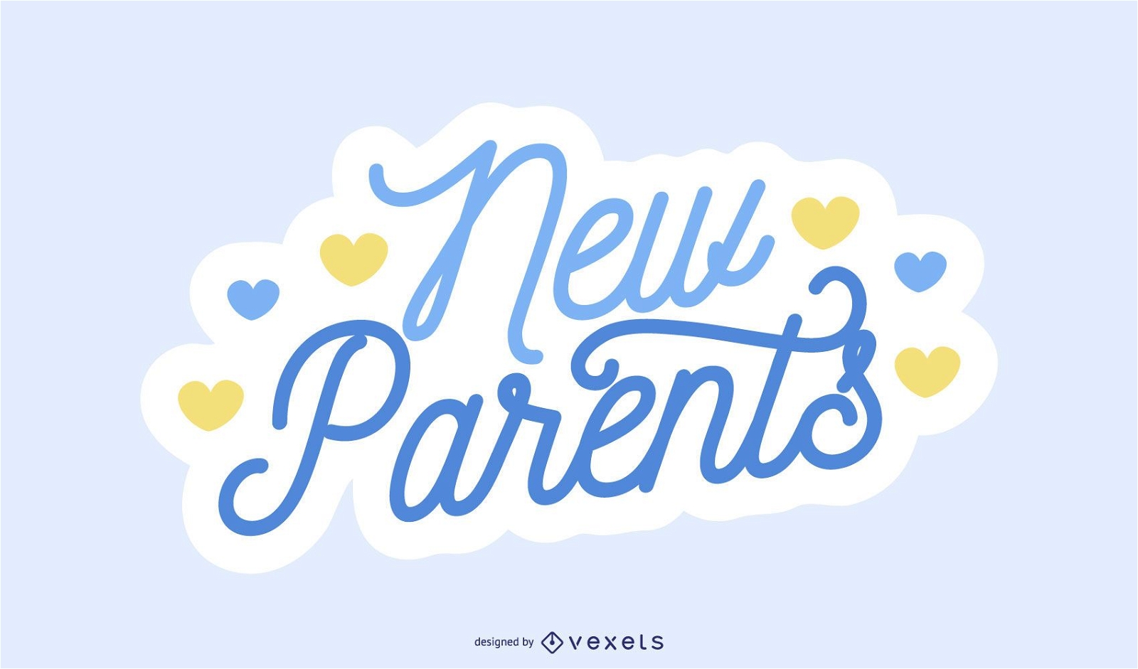New Parents Blue Lettering Design 