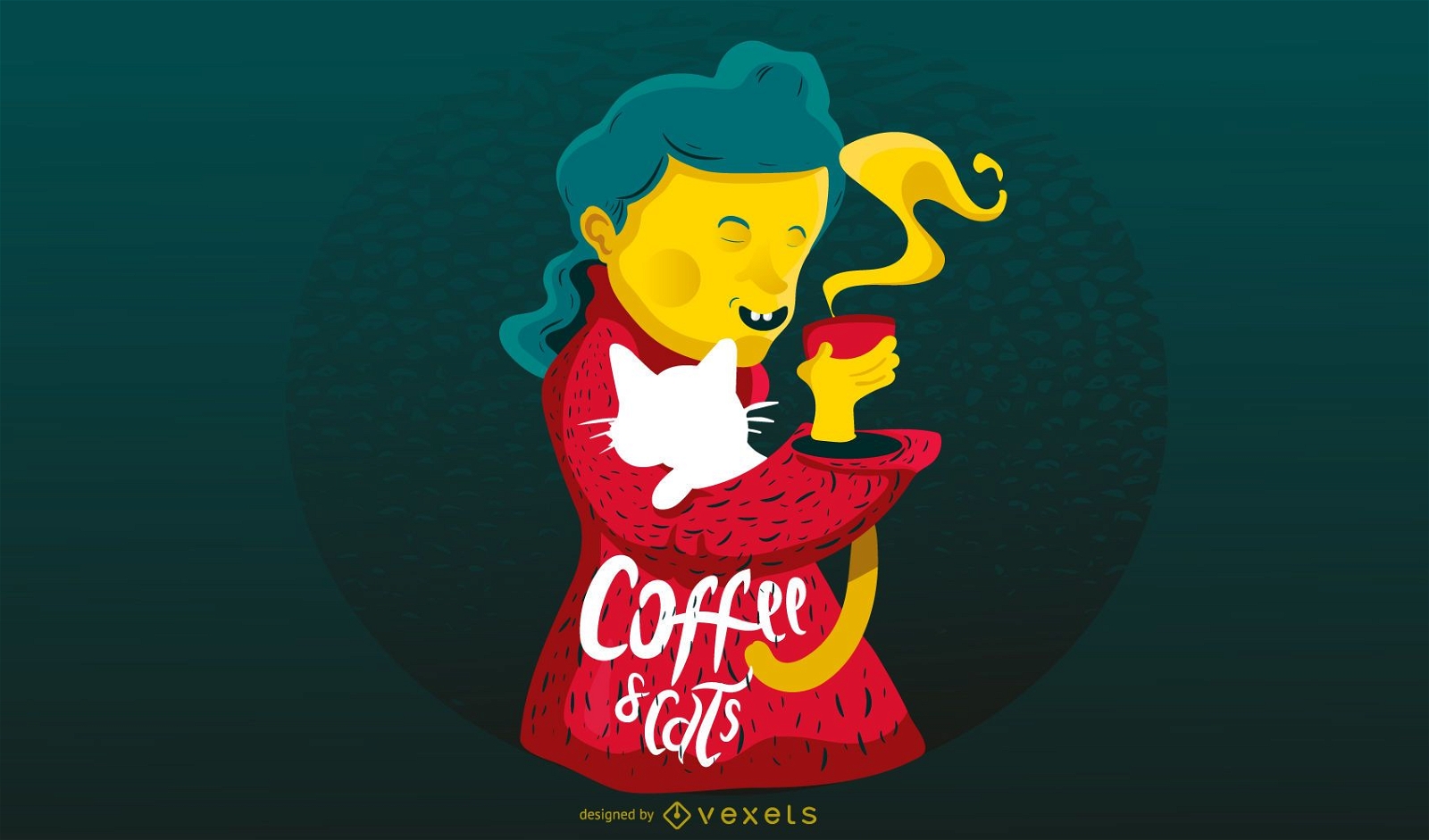 Kaffee und Katzen Illustration Design