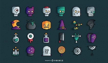 Conjunto de ícones coloridos de Halloween