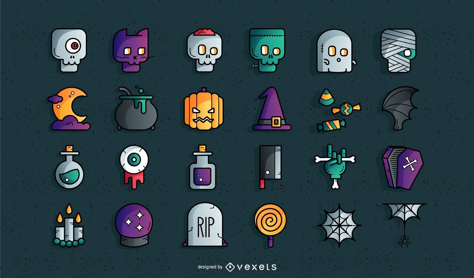 Conjunto de iconos de colores de Halloween