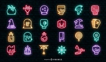 Neon Halloween Icon Set Vector Download