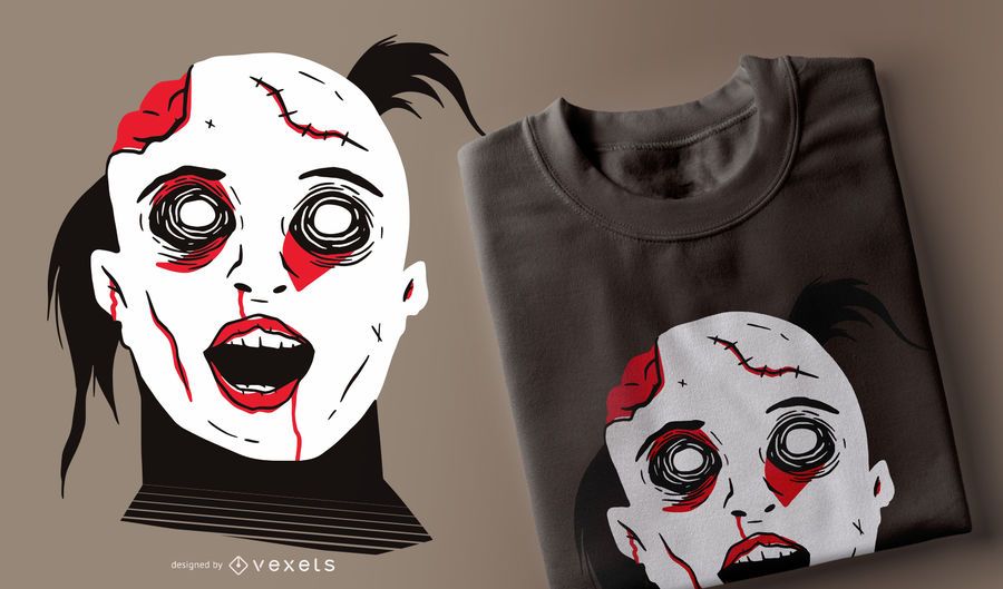 Furchtsamer Zombiemädchen-T-Shirt Entwurf Furchtsamer Zombiemädchen-T-Shirt Entwurf