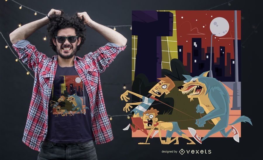 Diseño divertido de la camiseta del hombre lobo Diseño divertido de la camiseta del hombre lobo