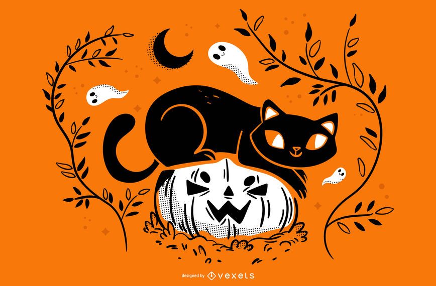 Ilustración de halloween gato calabaza Ilustración de halloween gato calabaza