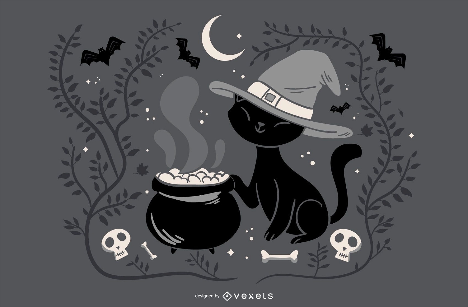 Witch cat halloween illustration
