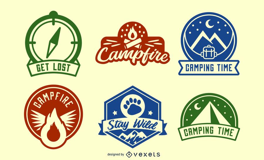 Camping backpacking badges set Camping backpacking badges set
