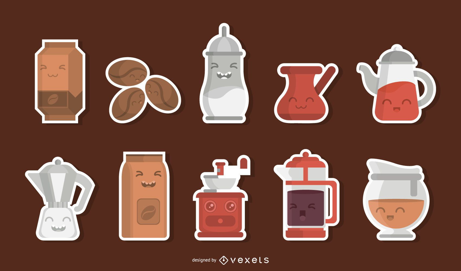 Conjunto de adesivos de personagens de café