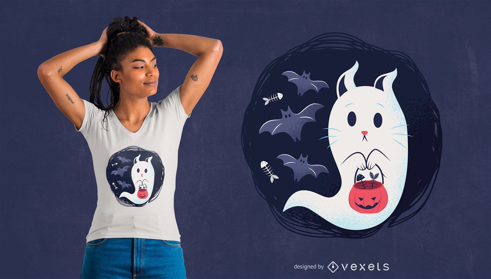 Design de t-shirt de gato fantasma
