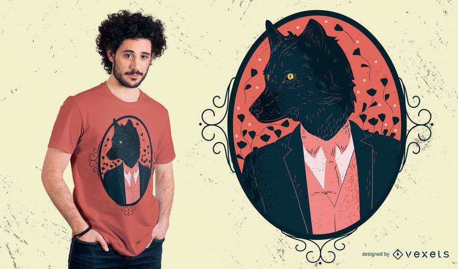 Diseño elegante de camiseta de hombre lobo Diseño elegante de camiseta de hombre lobo