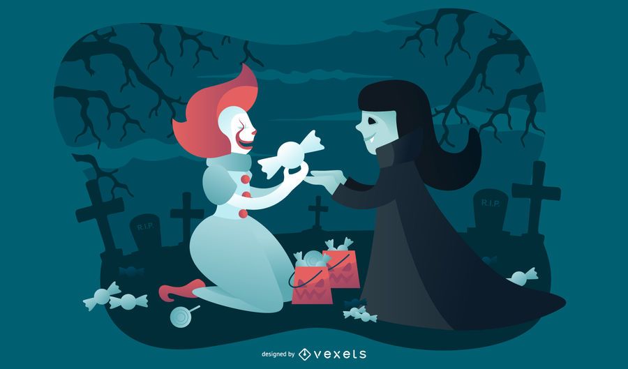 Ilustración de halloween payaso y vampiro Ilustración de halloween payaso y vampiro