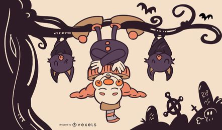 Ilustración de halloween payaso y murciélagos Ilustración de halloween payaso y murciélagos