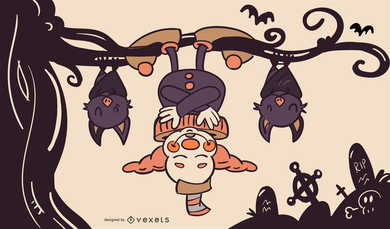 Clown and bats halloween illustration 