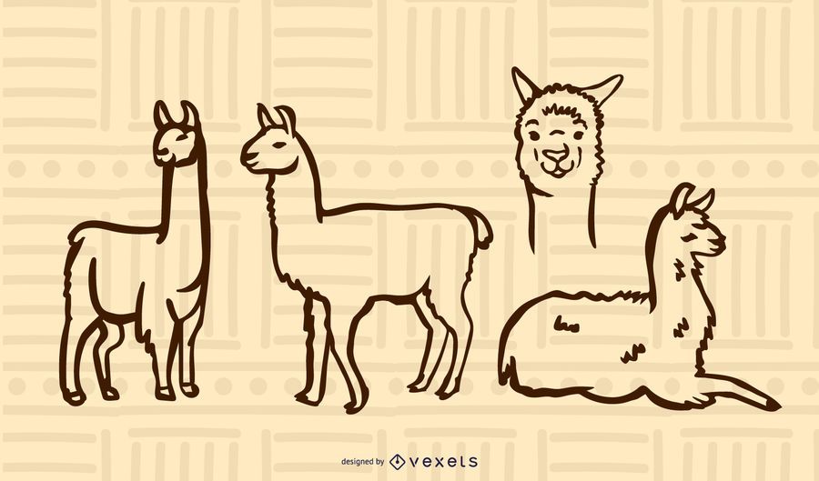 Conjunto de doodle de lhama Conjunto de doodle de lhama