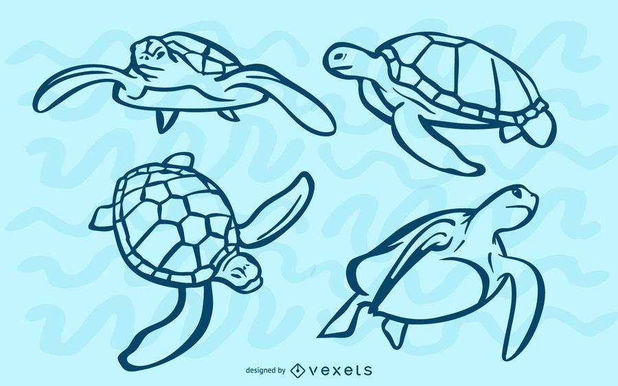 Sea turtles stroke set Sea turtles stroke set