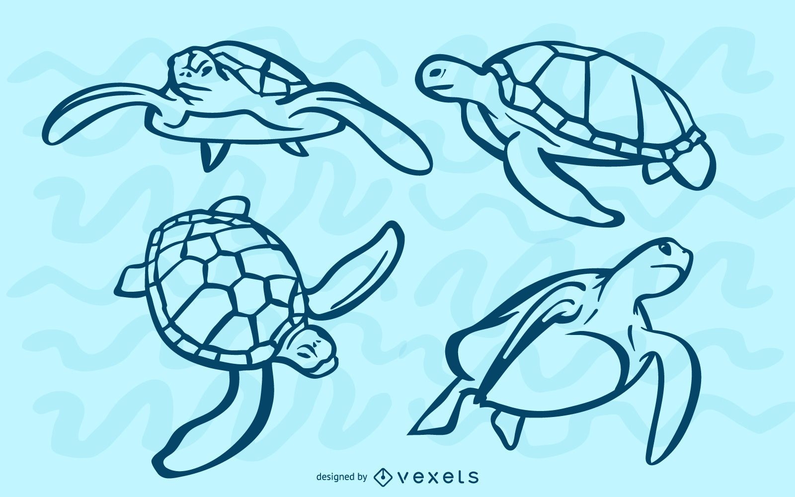 Conjunto de tacadas de tartarugas marinhas