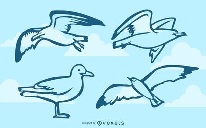Seagulls doodle set