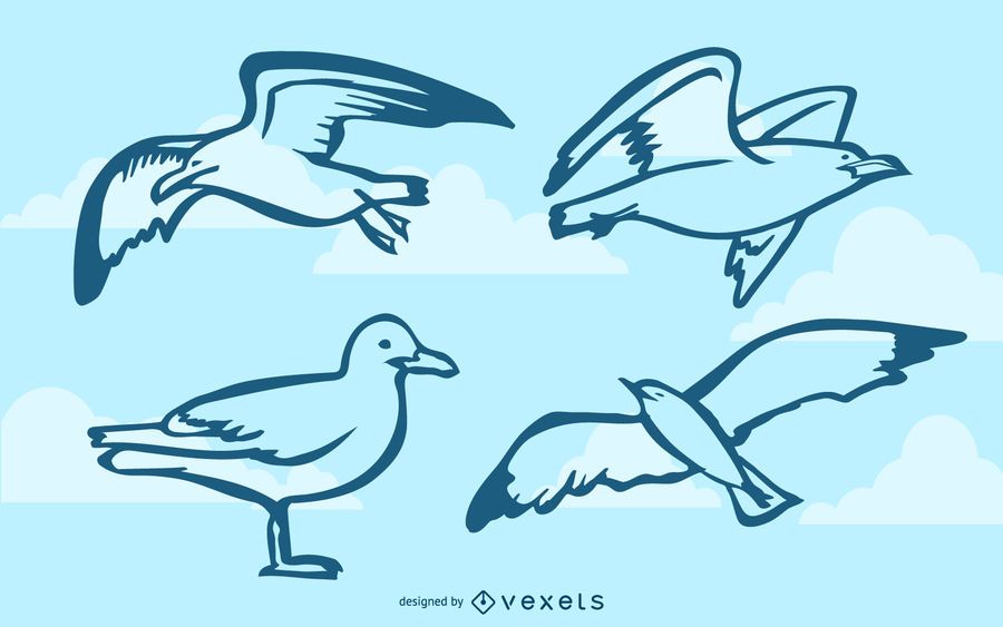 Gaviotas doodle conjunto Gaviotas doodle conjunto