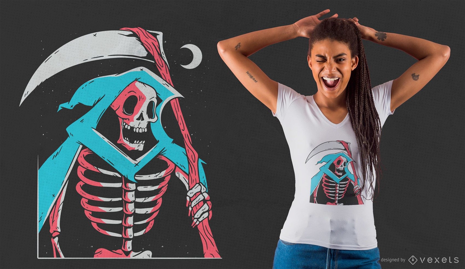 Design de camiseta do Grim Reaper Skeleton