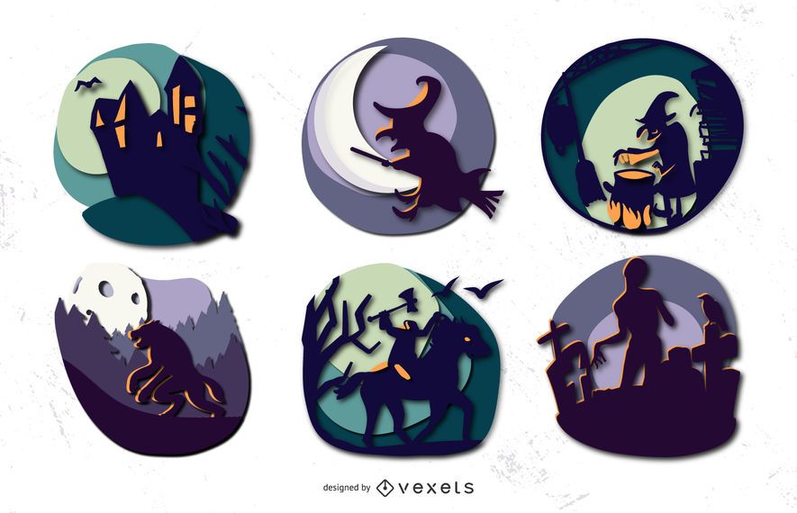 Halloween Silhouette Abzeichen Design Halloween Silhouette Abzeichen Design