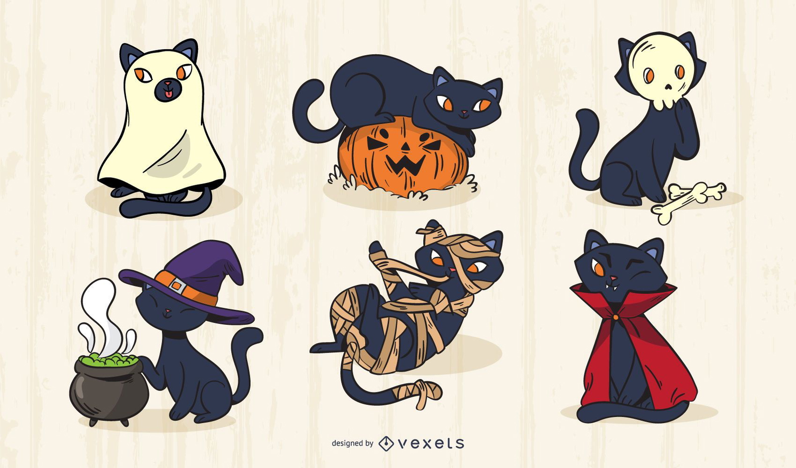 Conjunto de vectores de gato de Halloween