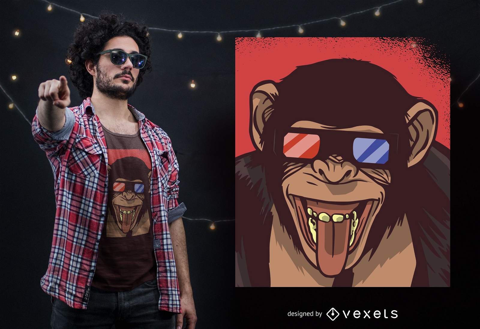 Design de camisetas dos óculos 3D Monkey