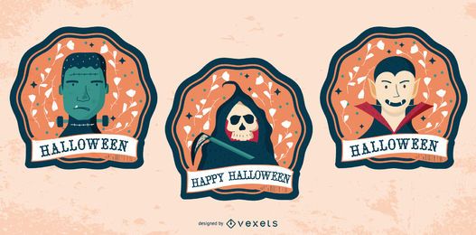 Feliz Dia das Bruxas Personagens Badge Set Feliz Dia das Bruxas Personagens Badge Set