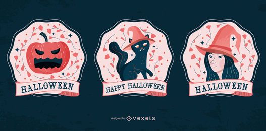 Halloween Characters Badges Set