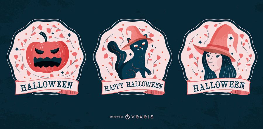 Halloween Characters Badges Set Halloween Characters Badges Set
