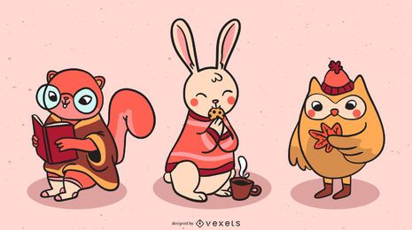 Cute fall animals set Cute fall animals set