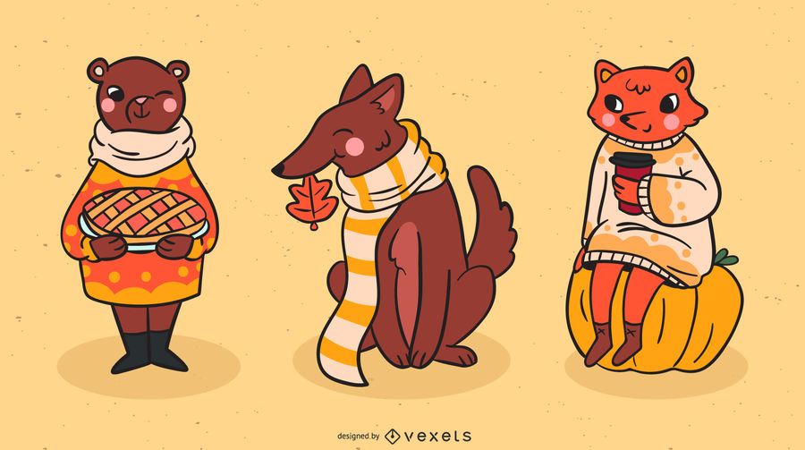 Autumn animals vector set Autumn animals vector set