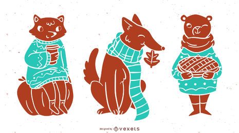 Conjunto de silueta de animales otoñales
