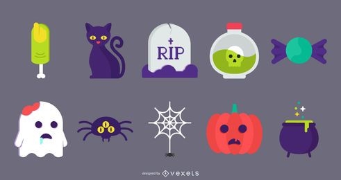 Vetor de ícones lisos fofos de Halloween