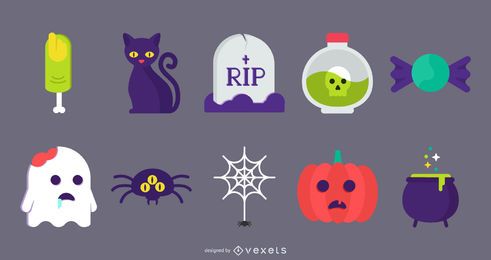 Vetores de ícone bonito liso de Halloween Vetores de ícone bonito liso de Halloween