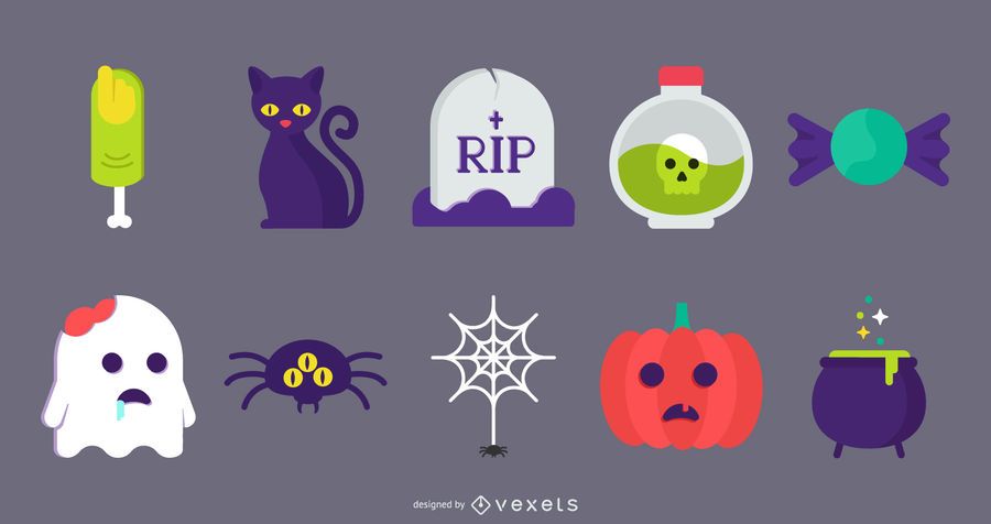 Halloween Flat Cute Icon Vectors Halloween Flat Cute Icon Vectors
