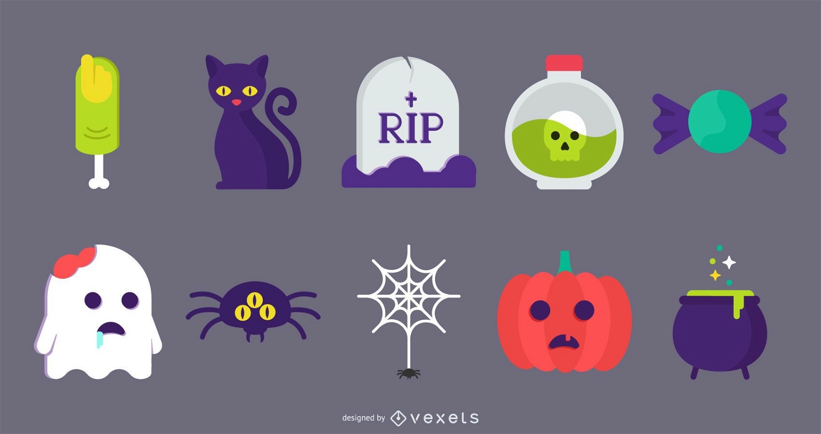 Vetor de ícones lisos fofos de Halloween